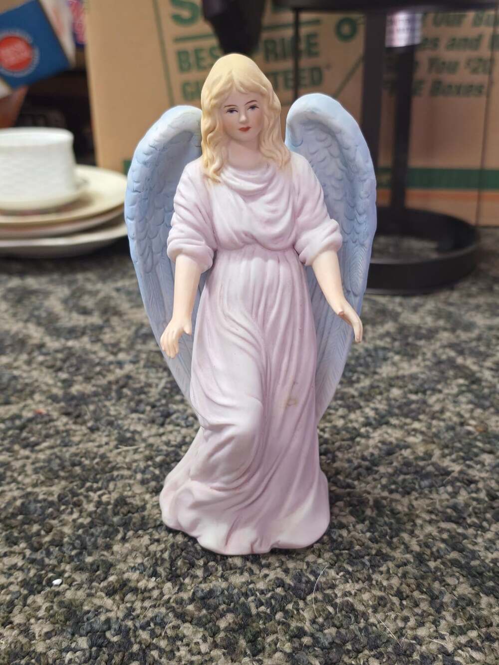Porcelain Angel Figurine Blue Wings 8 Inch